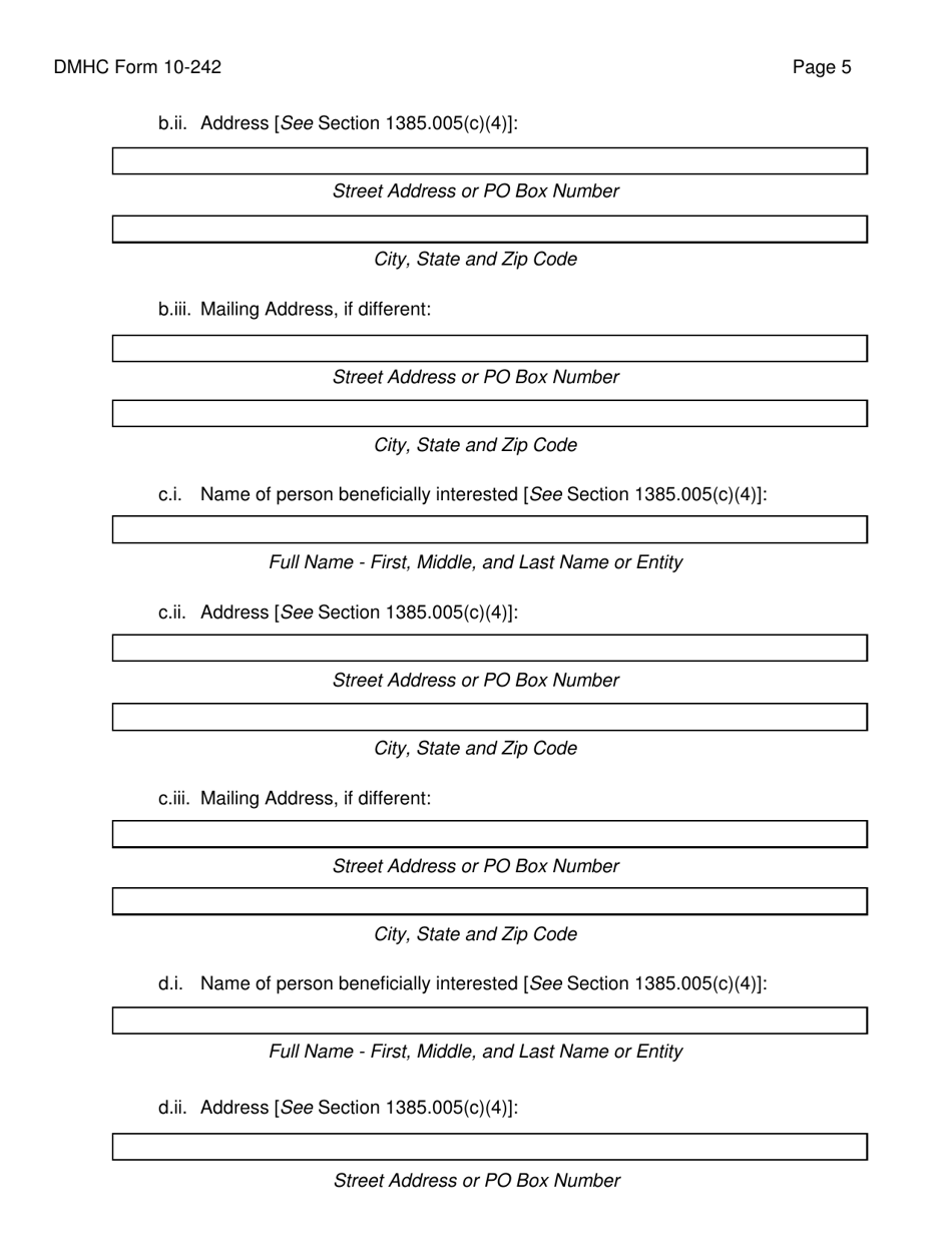 Form DMHC10-242 Application Form for Pharmacy Benefit Manager Registration - California, Page 5