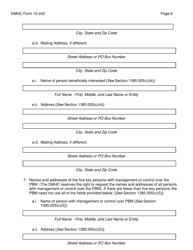 Form DMHC10-242 Application Form for Pharmacy Benefit Manager Registration - California, Page 6