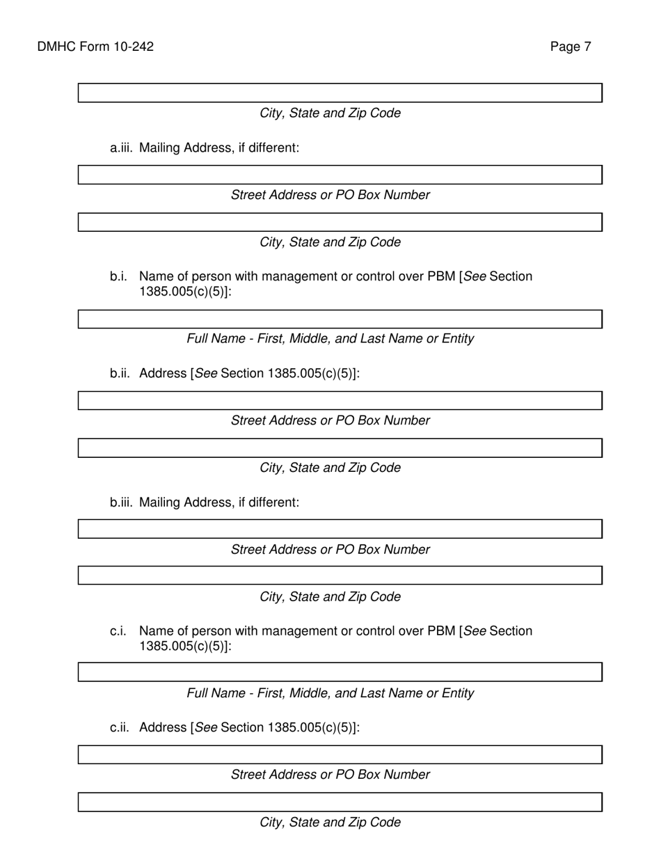 Form DMHC10-242 Application Form for Pharmacy Benefit Manager Registration - California, Page 7