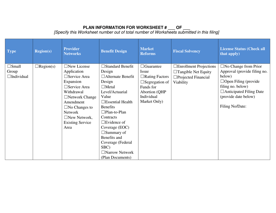 Qualified Dental and Health Plans Filing Worksheet - California, Page 2