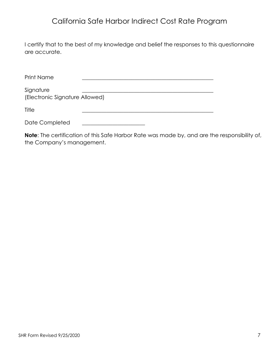 California Safe Harbor Rate Form - California, Page 7
