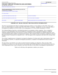 Form CHP240D Civilians&#039; Complaint Information (Non-uniformed) - California