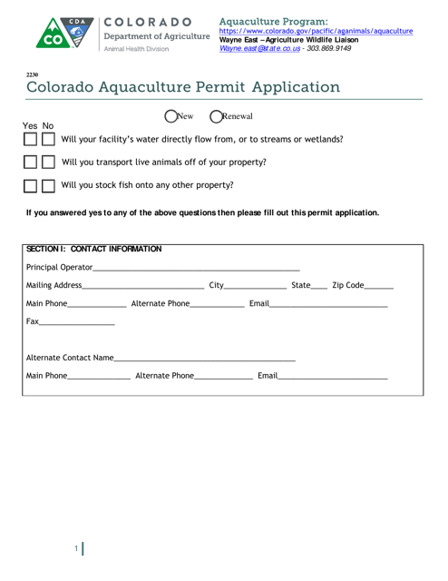 Colorado Aquaculture Permit Application - Colorado Download Pdf