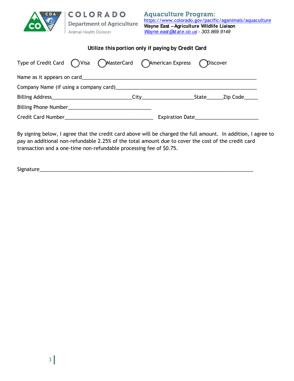 Colorado Aquaculture Permit Application - Colorado, Page 3