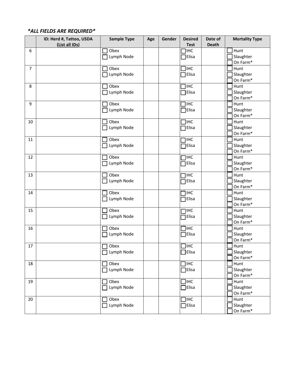 Alternative Livestock Cwd Sample Submission Form - Colorado, Page 2