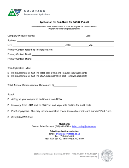 Application for Cost-Share for Gap / Ghp Audit - Colorado Download Pdf