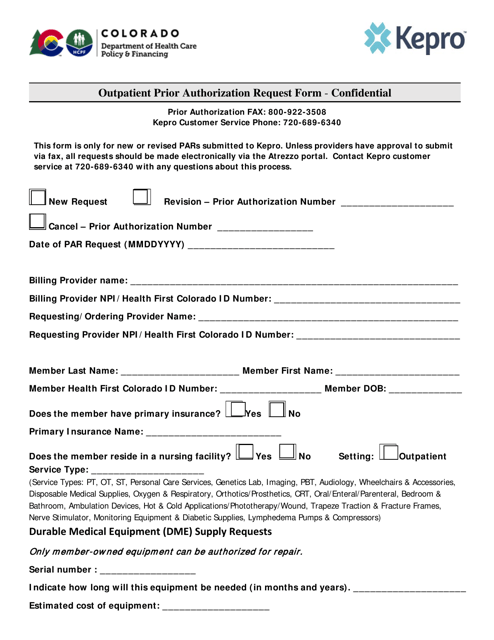Outpatient Prior Authorization Request Form - Colorado Download Pdf