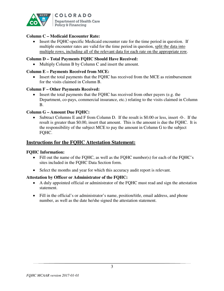 Federally Qualified Health Center Managed Care Accuracy Audit Report Fqhc Instructions - Colorado, Page 3