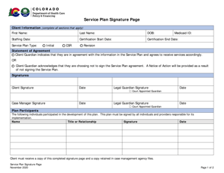 &quot;Service Plan Signature Page&quot; - Colorado