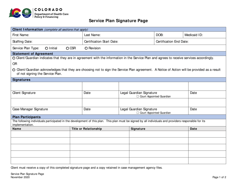&quot;Service Plan Signature Page&quot; - Colorado Download Pdf