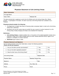 Document preview: Physician Statement of Life-Limiting Illness - Colorado