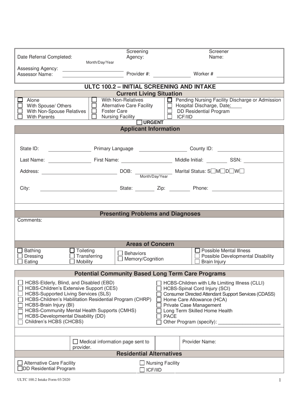 Form ULTC100.2 Initial Screening and Intake - Colorado, Page 1