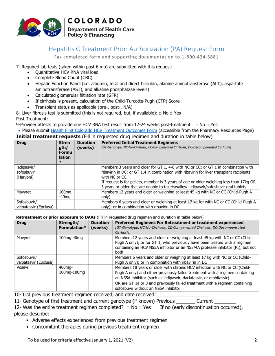 Hepatitis C Treatment Prior Authorization (Pa) Request Form - Colorado, Page 2