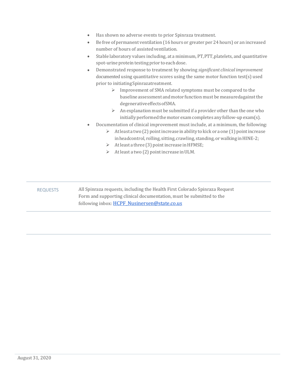 Spinraza (Nusinersen) Coverage Standards and Request Form - Colorado, Page 2