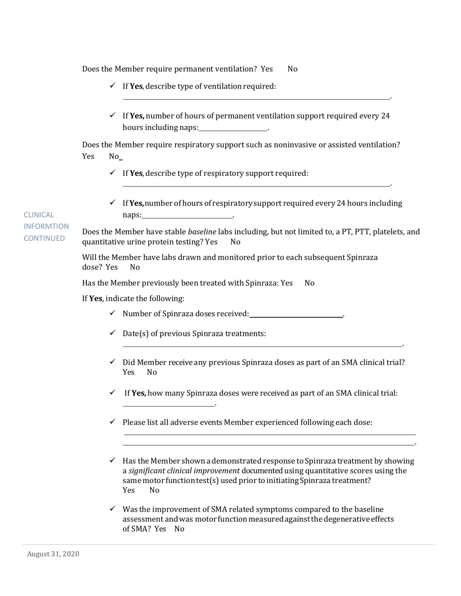 Spinraza (Nusinersen) Coverage Standards and Request Form - Colorado, Page 5