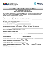 &quot;Inpatient Prior Authorization Request Form&quot; - Colorado