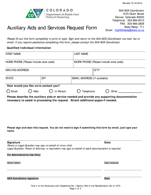 Auxiliary AIDS and Services Request Form - Colorado
