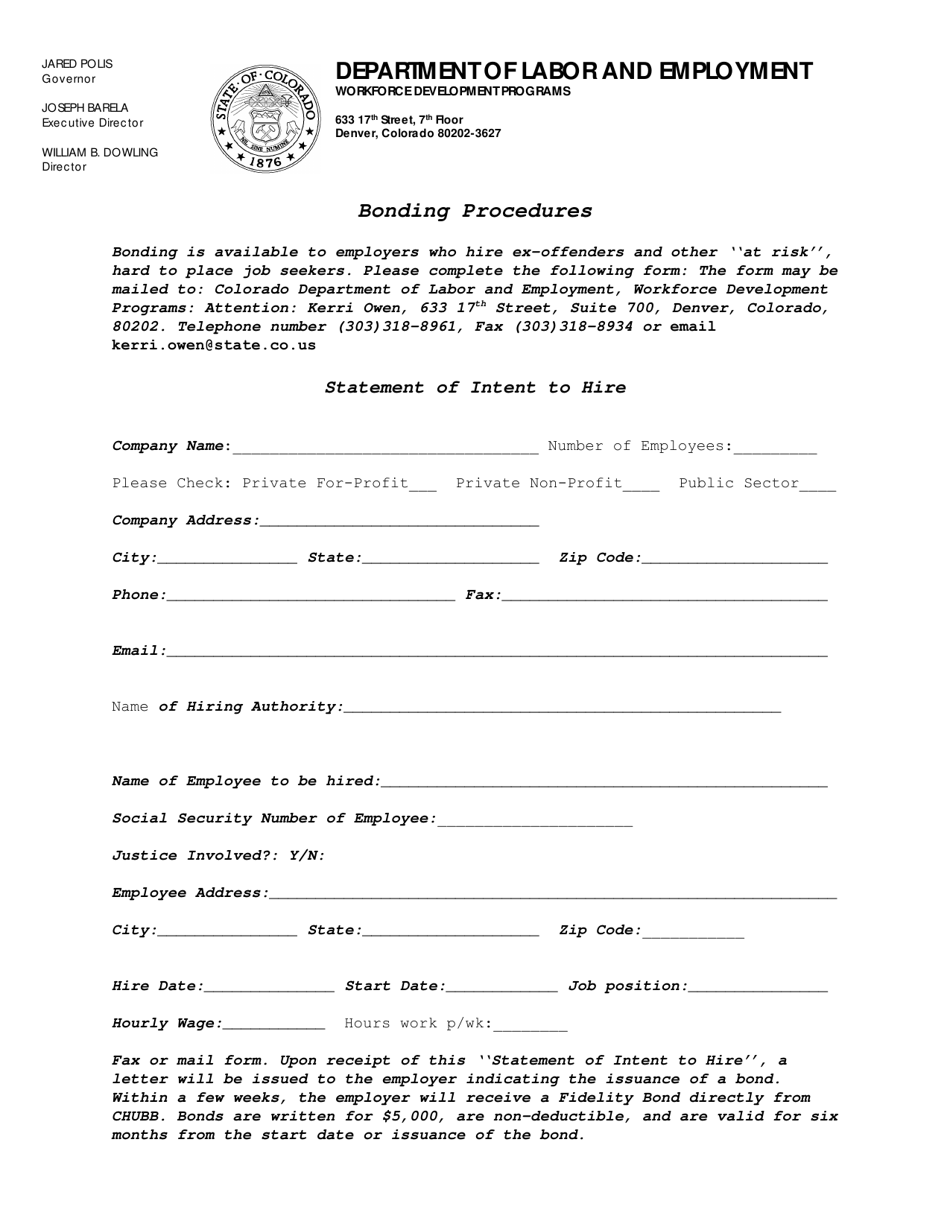Statement of Intent to Hire - Colorado, Page 1