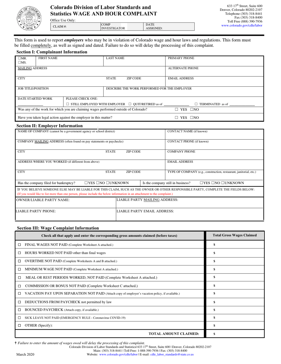 Wage and Hour Complaint - Colorado, Page 3