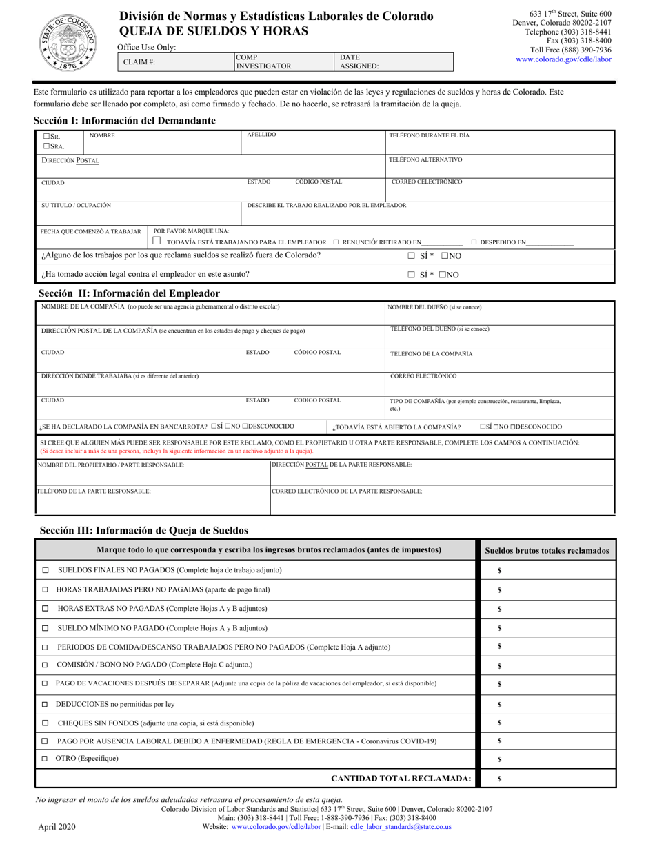 Queja De Sueldos Y Horas - Colorado (Spanish), Page 3