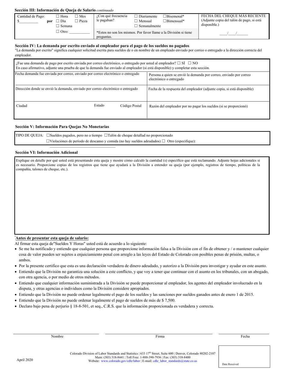 Queja De Sueldos Y Horas - Colorado (Spanish), Page 4