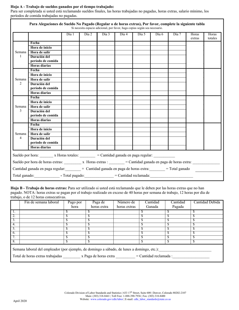Queja De Sueldos Y Horas - Colorado (Spanish), Page 5
