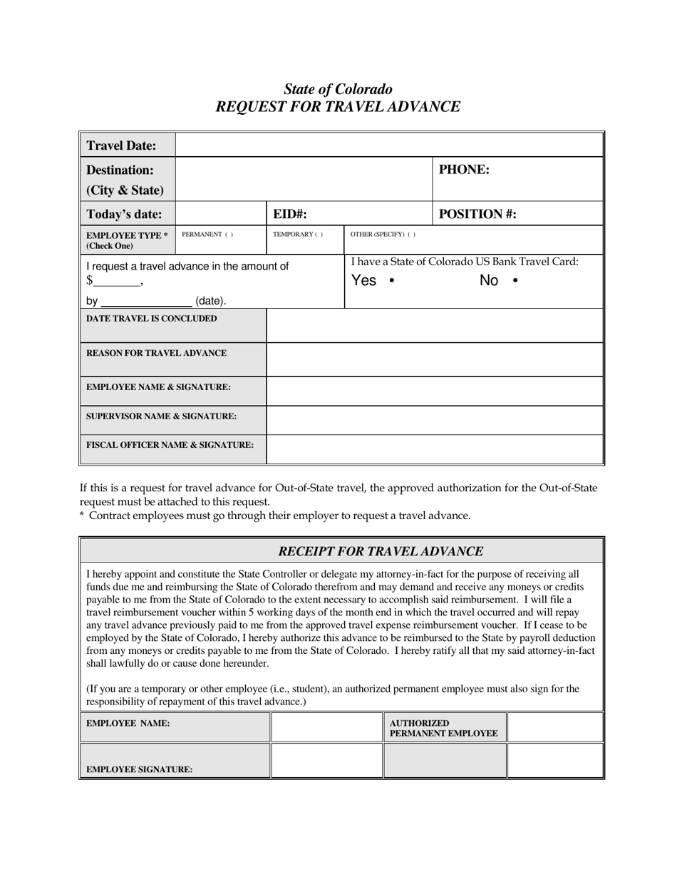Request for Travel Advance - Colorado, Page 1