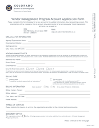 &quot;Vendor Management Program Account Application Form&quot; - Colorado