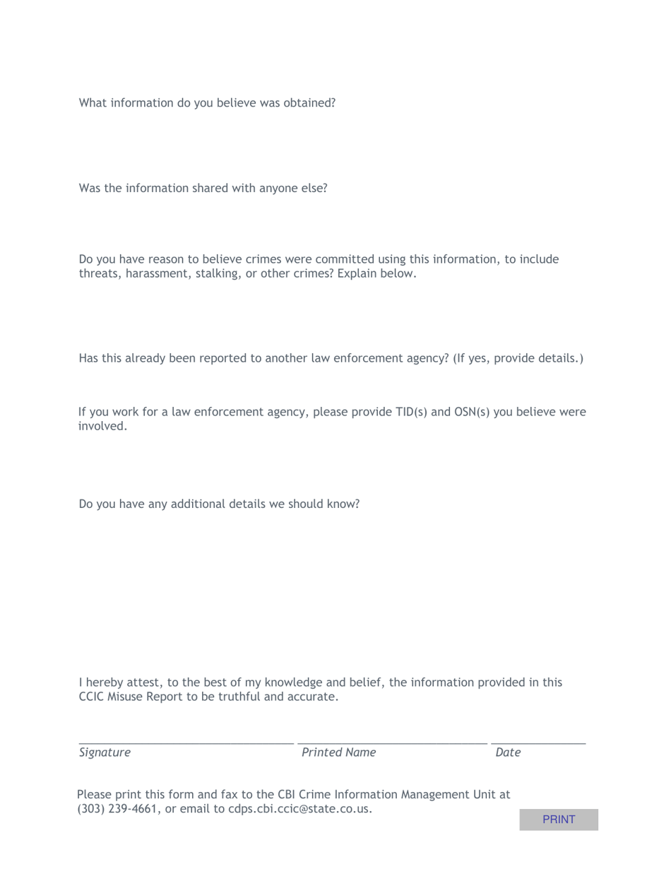 Report of Alleged Ccic Misuse - Colorado, Page 2