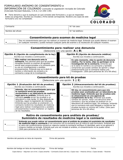 Formulario Anonimo De Consentimiento E Informacion De Colorado - Colorado (Spanish) Download Pdf