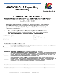 &quot;Colorado Sexual Assault Anonymous Consent and Information Form&quot; - Colorado