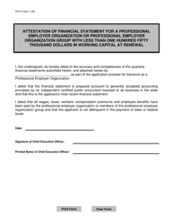 Document preview: Form PEO-5 Attestation of Financial Statement for a Professional Employer Organization or Professional Employer Organization Group With Less Than $150,000 in Working Capital at Renewal - Connecticut