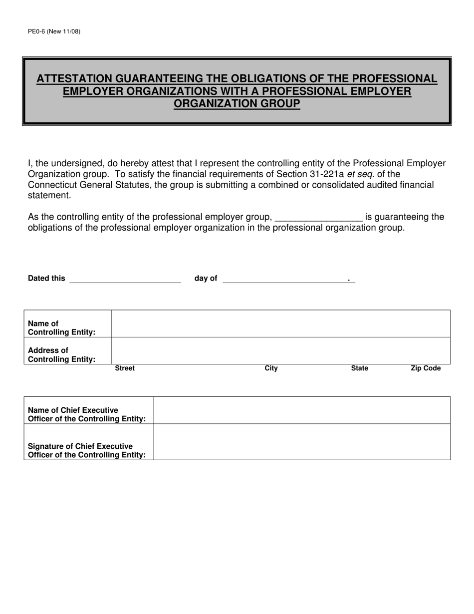 Form PEO-6 Attestation Guaranteeing the Obligations of the Professional Employer Organizations With a Professional Employer Organization Group - Connecticut, Page 1