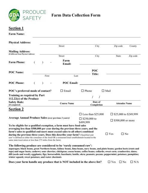 Farm Data Collection Form - Georgia (United States)