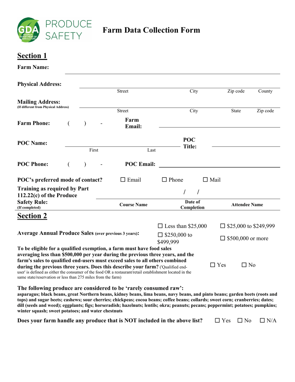Farm Data Collection Form - Georgia (United States), Page 1