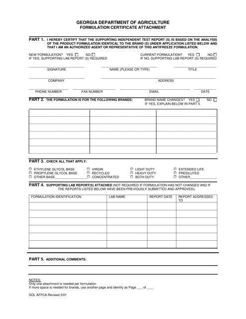 Formulation Certificate Attachment - Georgia (United States)