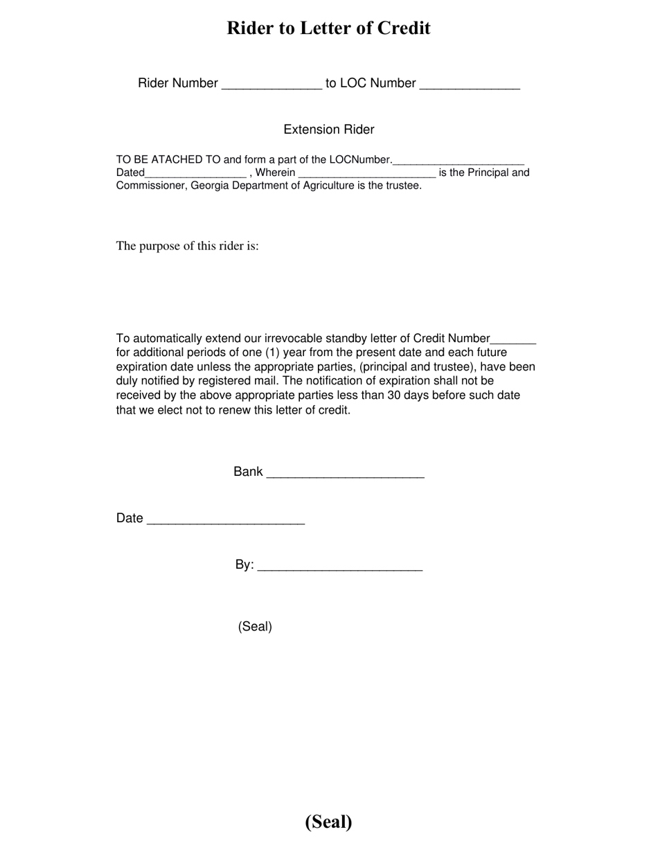 Rider to Letter of Credit - Georgia (United States), Page 1