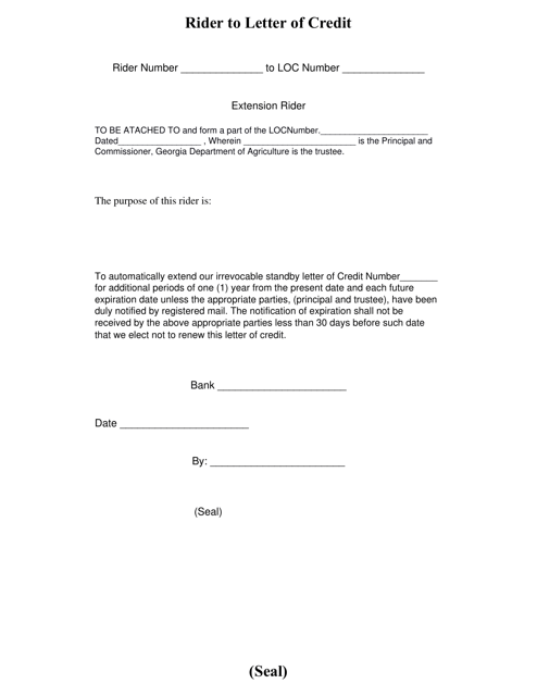 Rider to Letter of Credit - Georgia (United States) Download Pdf