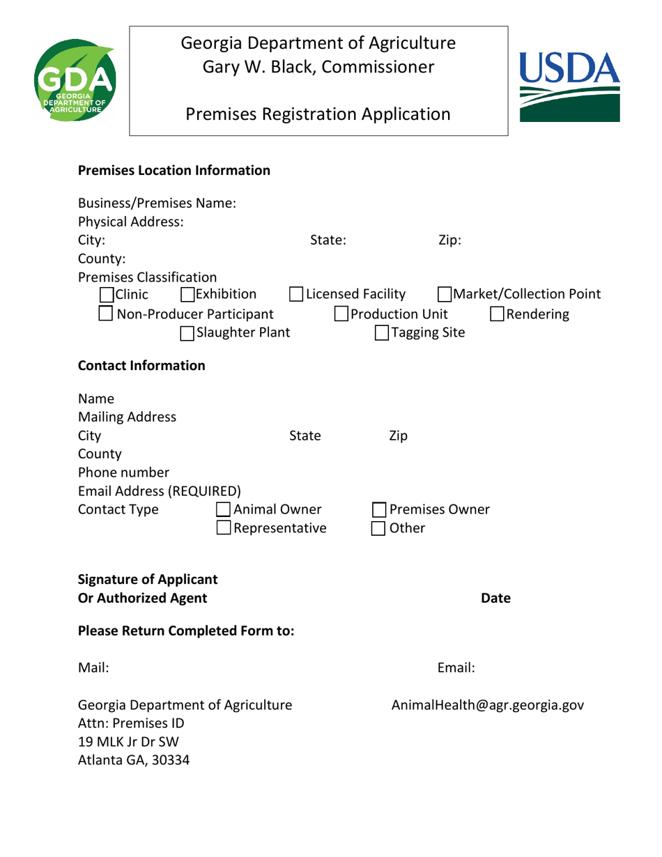 Premises Registration Application - Georgia (United States), Page 1