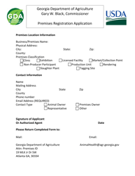 Document preview: Premises Registration Application - Georgia (United States)