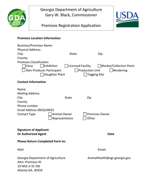 Premises Registration Application - Georgia (United States)