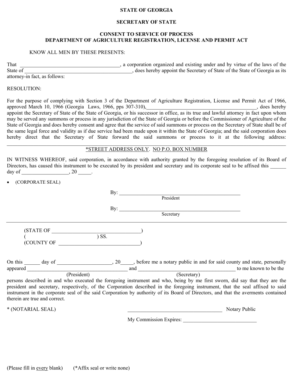 Consent to Service of Process - Corporation - Georgia (United States), Page 1