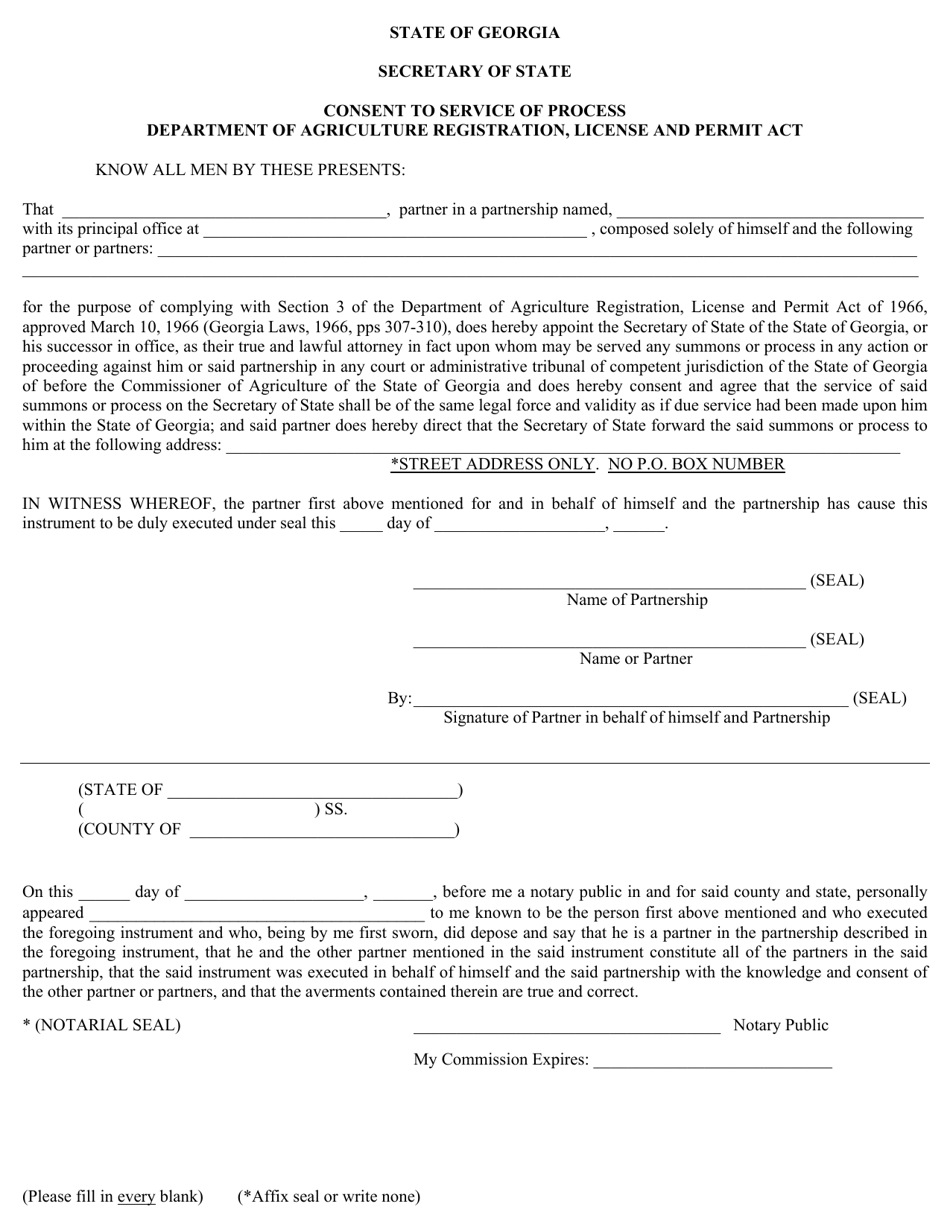 Georgia (united States) Consent To Service Of Process - Partnership 