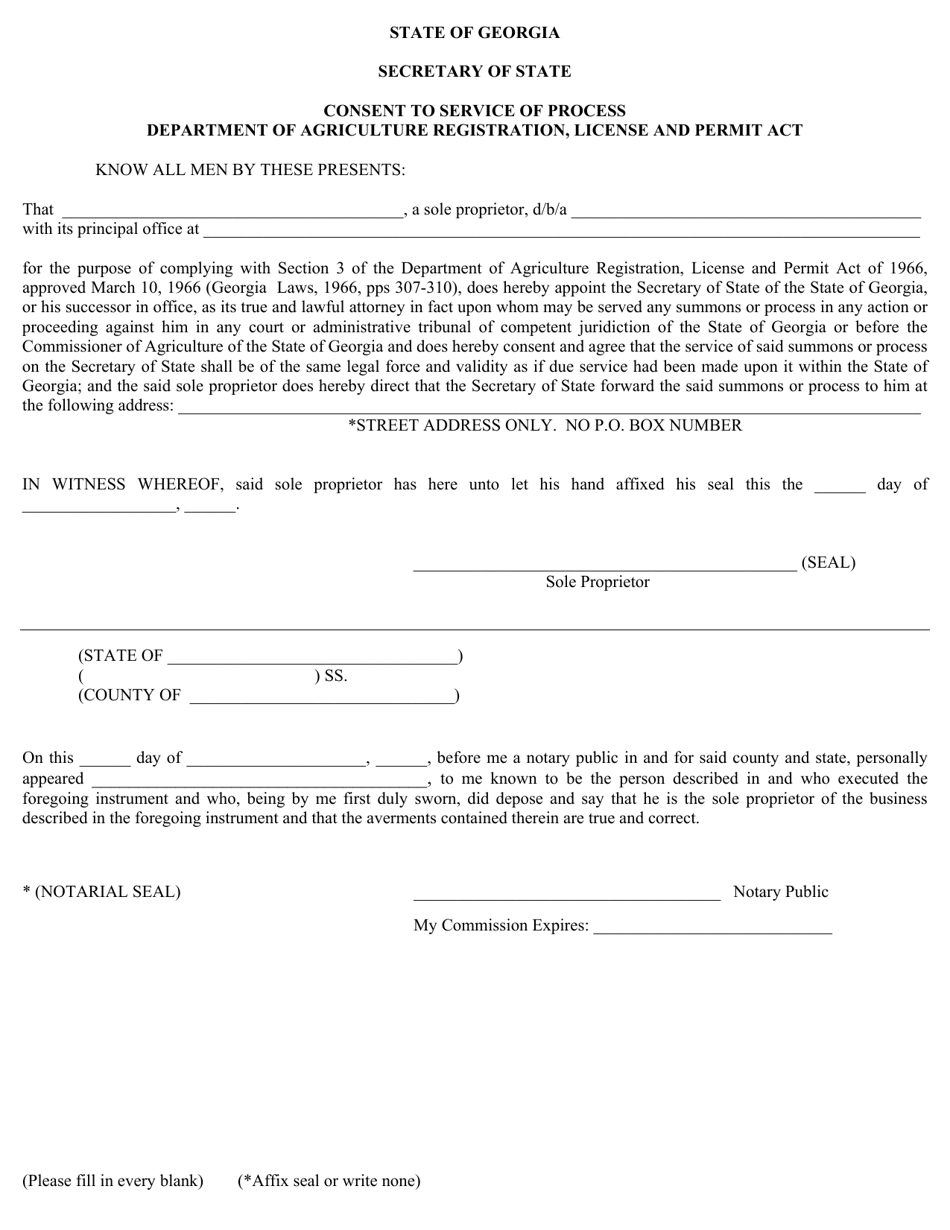 Georgia (United States) Consent to Service of Process - Sole Proprietor ...