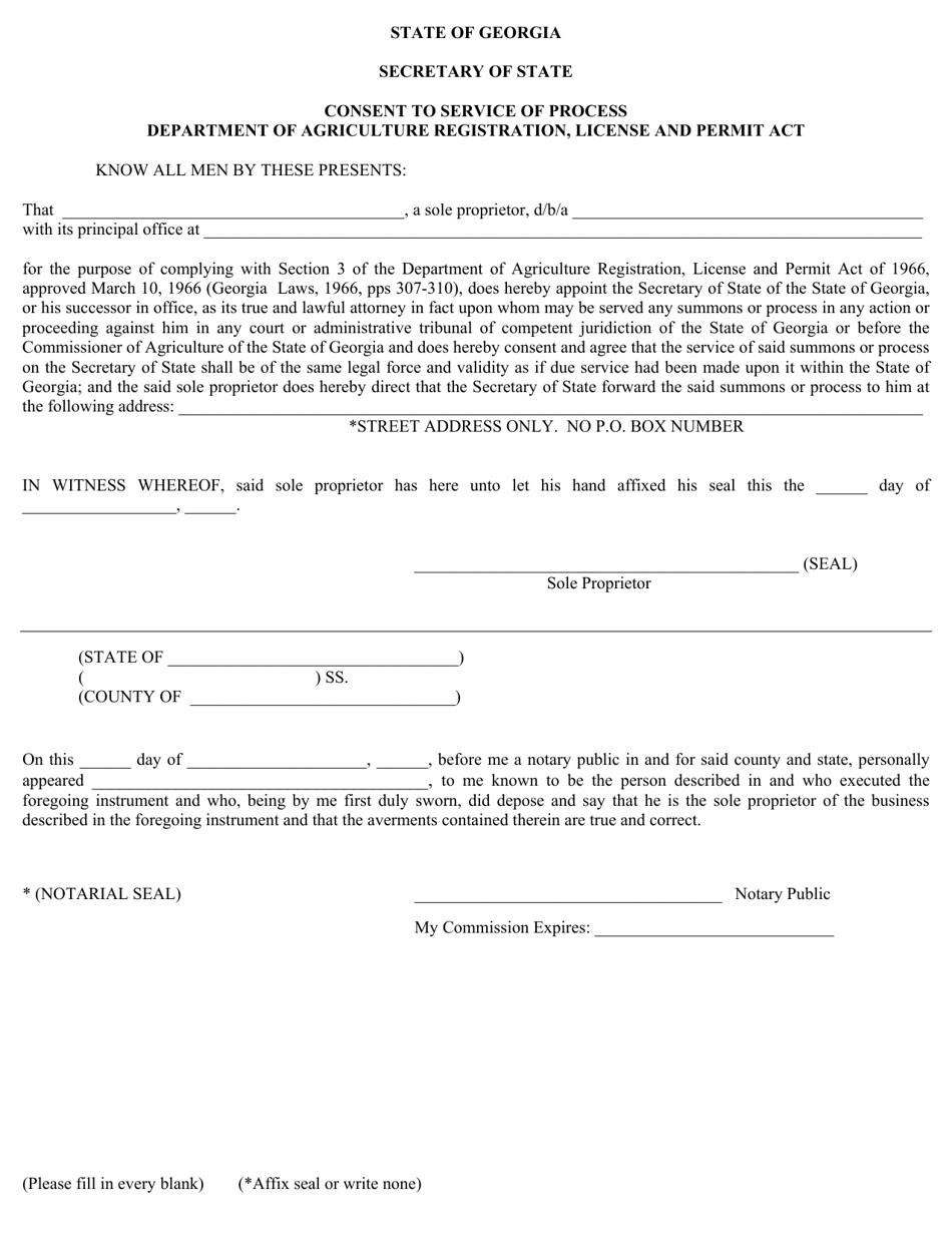 Consent to Service of Process - Sole Proprietor - Georgia (United States), Page 1