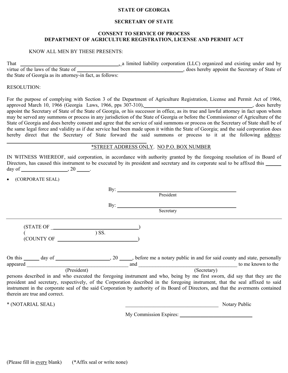 Consent to Service of Process - Limited Liability Corporation - Georgia (United States), Page 1