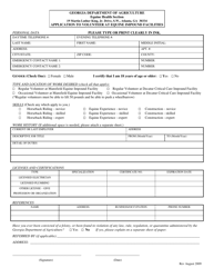 Document preview: Application to Volunteer at Equine Impound Facilities - Georgia (United States)