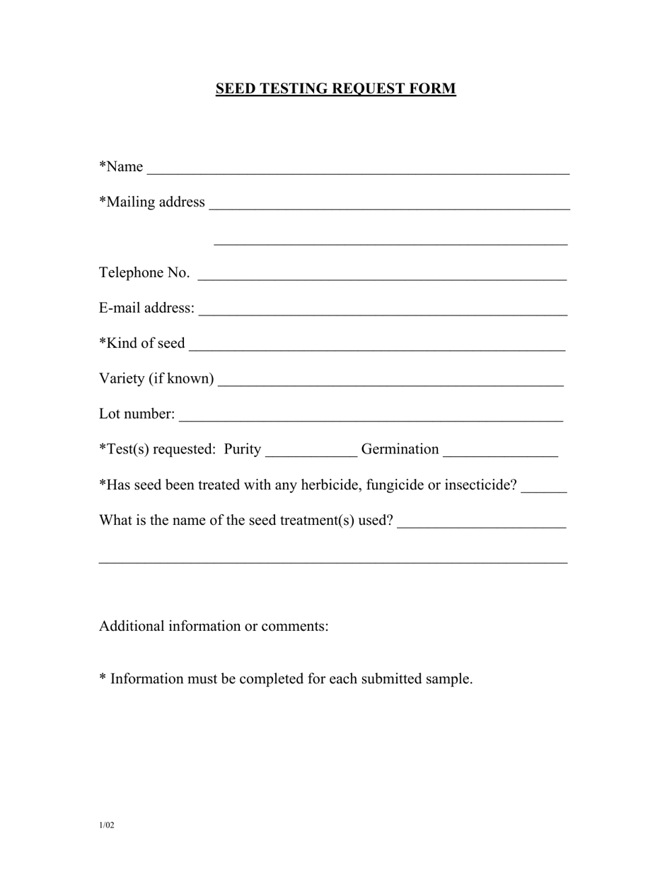 Seed Testing Request Form - Georgia (United States), Page 1