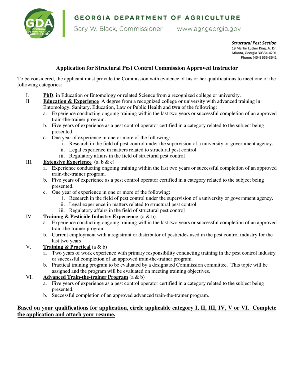 Application for Structural Pest Control Commission Approved Instructor - Georgia (United States), Page 1