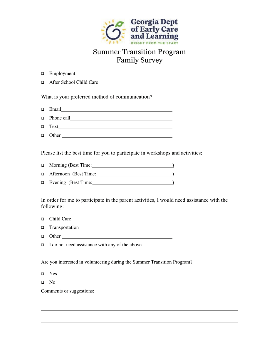 Family Survey - Summer Transition Program - Georgia (United States), Page 2